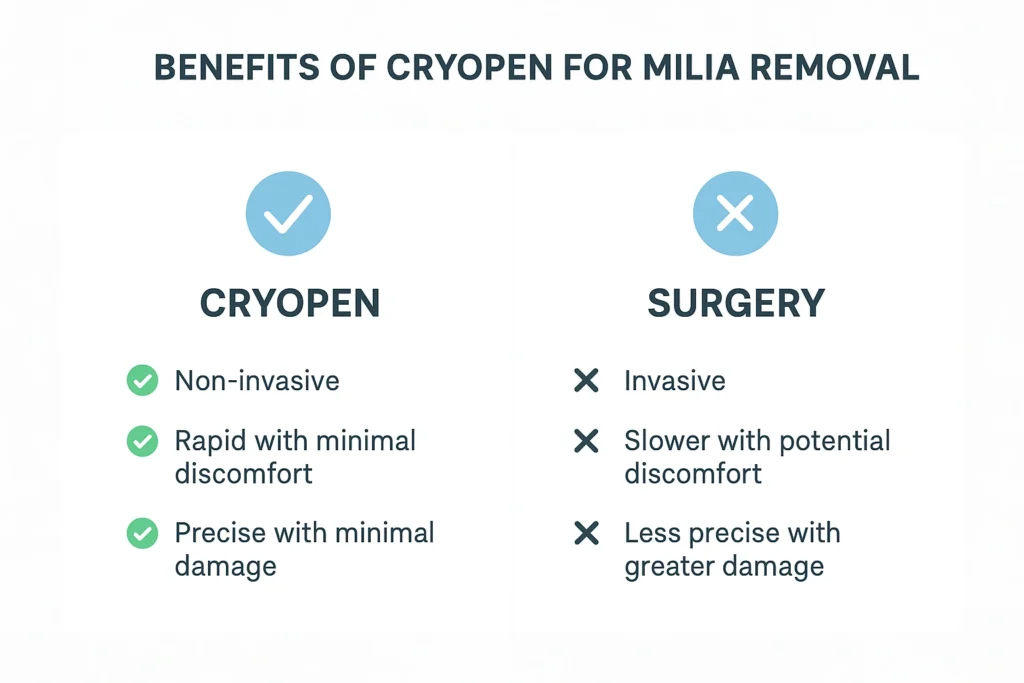 Benefits of cryopen for milia removal Hatfield compared to surgical treatments.