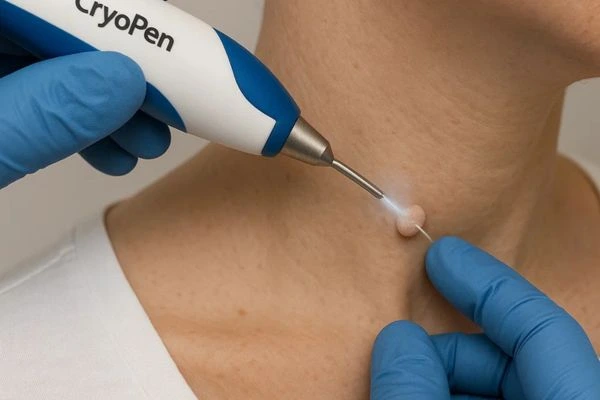 Person receiving Cryotherapy skin tag removal Hatfield