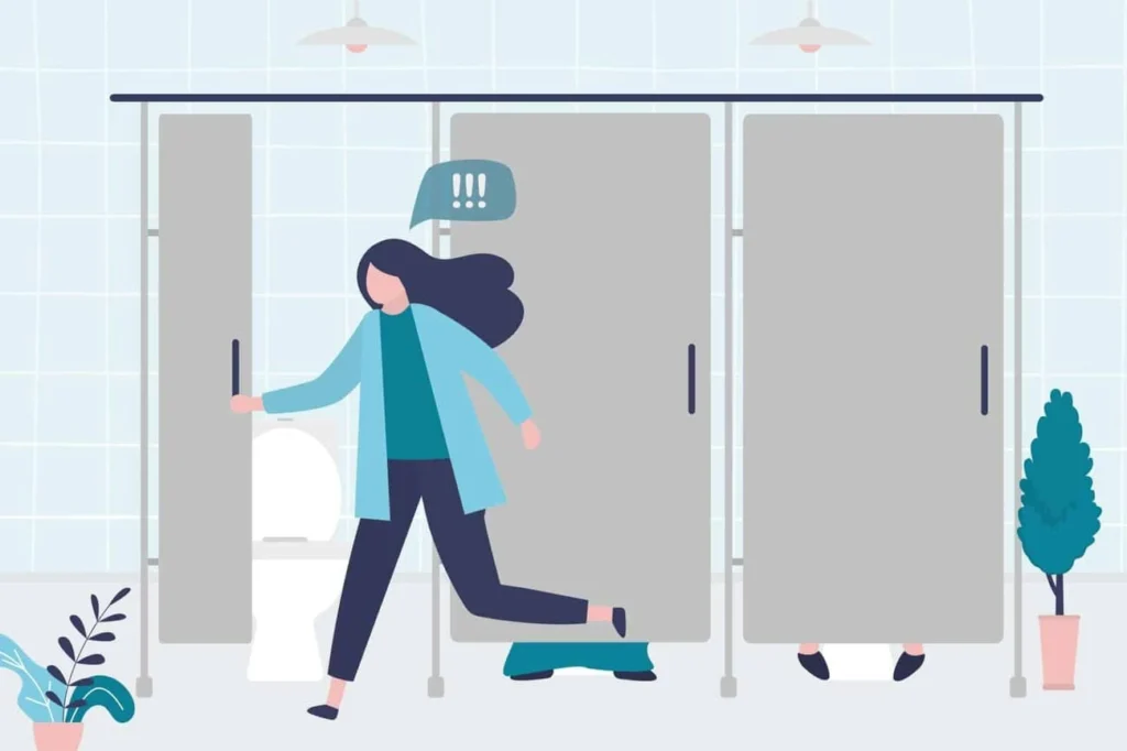 graphic of Urine incontinence Hatfield woman running to the toilet.