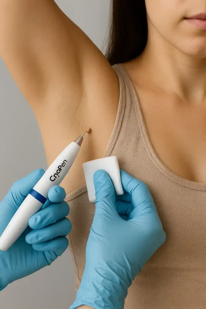 woman having cryopen to remove underarm skin tags Hatfield
