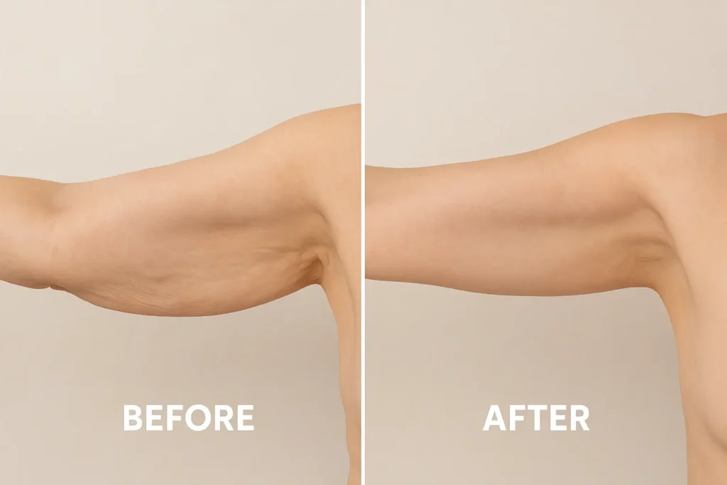 Picture of LA LIPO Hatfield before and after results of skin tightening treatment on the upper arms.